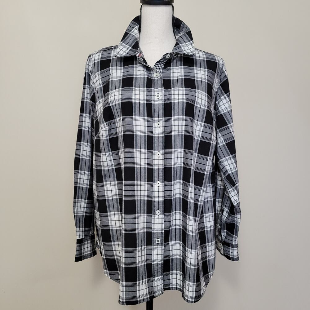 Talbots Plus Sz X Women's Long Sleeve Button Front Collared Plaid Shirt Blouse